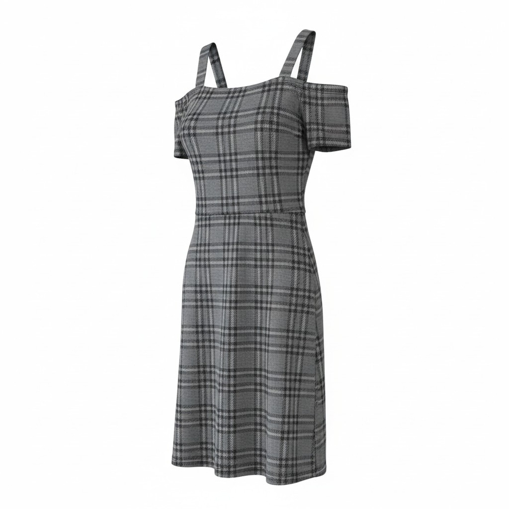 Beautees Stylish Comfy Casual Gray Plaid Kids Dress EUC Size 10